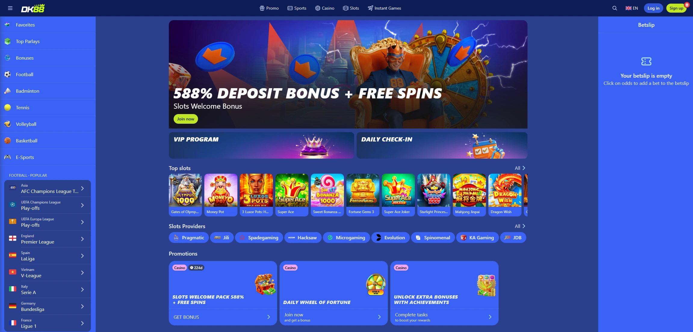 DK88 slot games lobby with popular titles